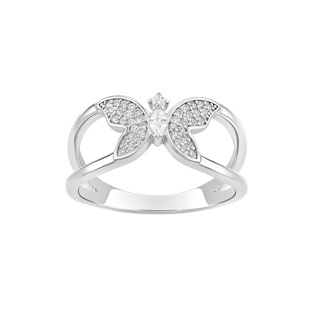 PRIMROSE Sterling Silver Cubic Zirconia Butterfly Split Band Ring
