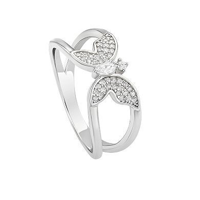 PRIMROSE Sterling Silver Cubic Zirconia Butterfly Split Band Ring