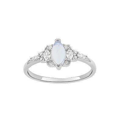 PRIMROSE Sterling Silver Cubic Zirconia Moonstone Cluster Ring