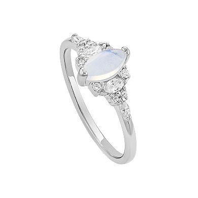 PRIMROSE Sterling Silver Cubic Zirconia & Moonstone Cluster Ring