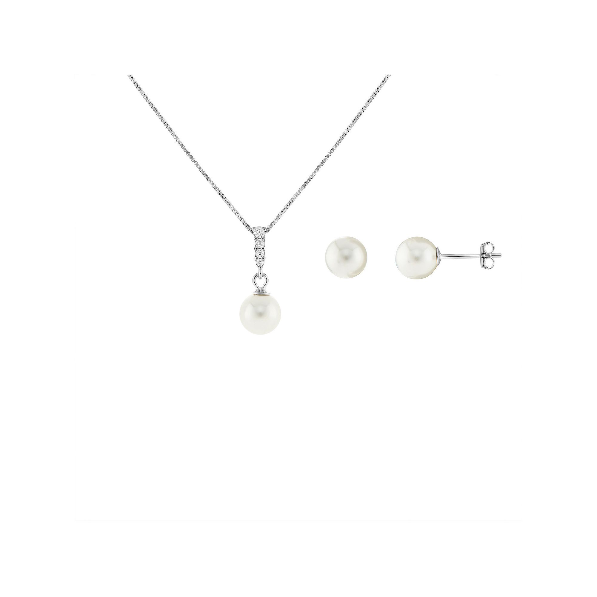PRIMROSE Sterling Silver Simulated Pearl & Cubic Zirconia Pendant Necklace