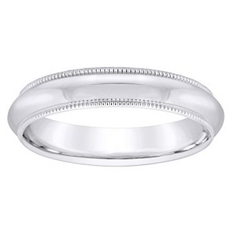 Alyson Layne Men's 18k White Gold Milgrain Comfort Fit Wedding Band