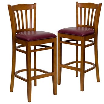 Emma And Oliver 2 Pack Vertical Slat Back Wooden Restaurant Barstool