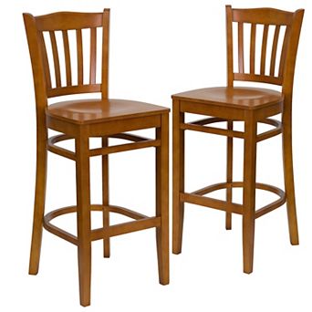 Emma And Oliver 2 Pack Vertical Slat Back Wooden Restaurant Barstool