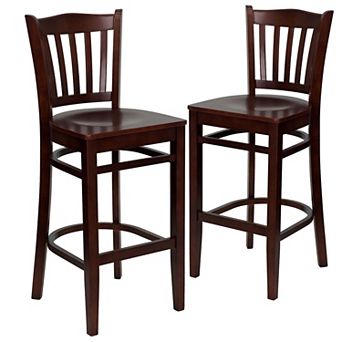 Emma And Oliver 2 Pack Vertical Slat Back Wooden Restaurant Barstool