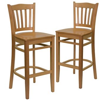 Emma And Oliver 2 Pack Vertical Slat Back Wooden Restaurant Barstool