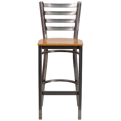 Emma And Oliver 2 Pack Clear Coated Ladder Back Metal Restaurant Barstool