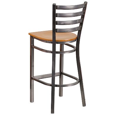 Emma And Oliver 2 Pack Clear Coated Ladder Back Metal Restaurant Barstool