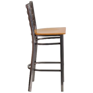 Emma And Oliver 2 Pack Clear Coated Ladder Back Metal Restaurant Barstool