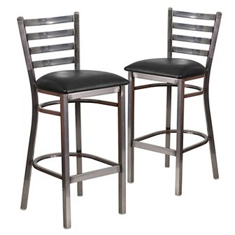 Emma And Oliver 2 Pack Clear Coated Ladder Back Metal Restaurant Barstool