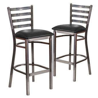 Emma And Oliver 2 Pack Clear Coated Ladder Back Metal Restaurant Barstool