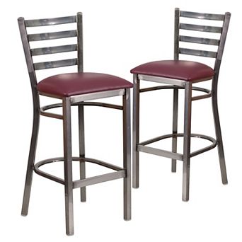 Emma And Oliver 2 Pack Clear Coated Ladder Back Metal Restaurant Barstool