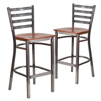 Emma And Oliver 2 Pack Clear Coated Ladder Back Metal Restaurant Barstool