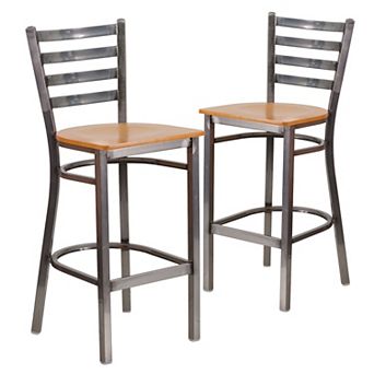 Emma And Oliver 2 Pack Clear Coated Ladder Back Metal Restaurant Barstool