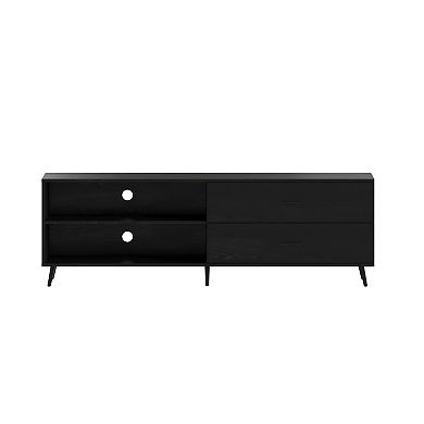 Merrick Lane Erikson Mid-Century Modern TV Stand with Adjustable Shelves and Two Drawers