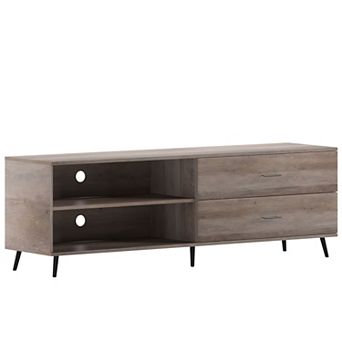Merrick Lane Erikson Mid-Century Modern TV Stand with Adjustable Shelves and Two Drawers