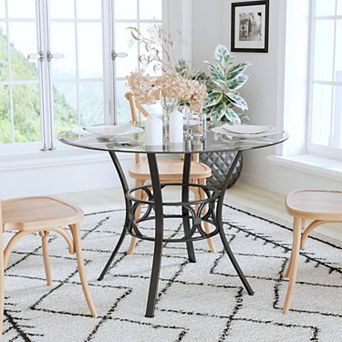 Emma and Oliver 42" Round Glass Dining Table with Metal Frame