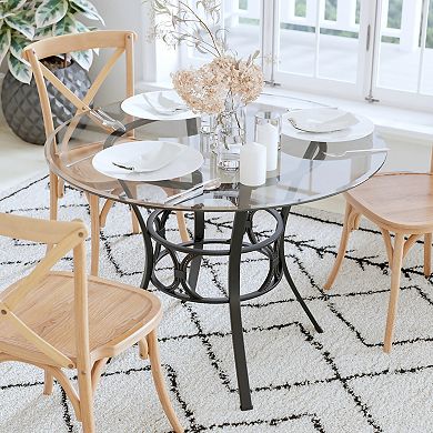 Emma and Oliver 42" Round Glass Dining Table with Metal Frame