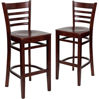 Emma And Oliver Bar Stools - set Of 2 Wood Bar Stools With Back