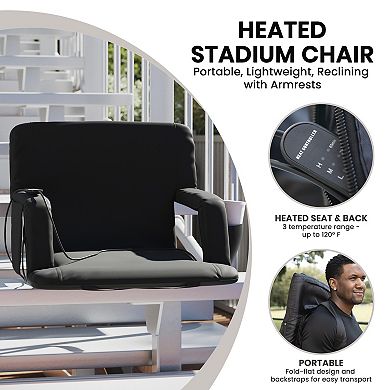 Emma And Oliver Mikki Extra Wide Portable Heated Reclining Stadium Chair W/armrests