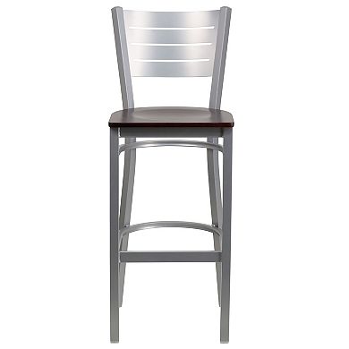Emma And Oliver 2 Pack Silver Slat Back Metal Restaurant Barstool