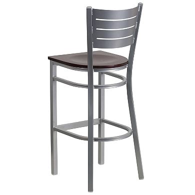 Emma And Oliver 2 Pack Silver Slat Back Metal Restaurant Barstool