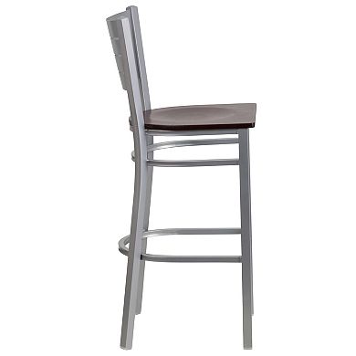 Emma And Oliver 2 Pack Silver Slat Back Metal Restaurant Barstool
