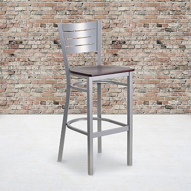 Emma And Oliver 2 Pack Silver Slat Back Metal Restaurant Barstool