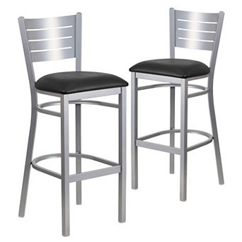 Emma And Oliver 2 Pack Silver Slat Back Metal Restaurant Barstool
