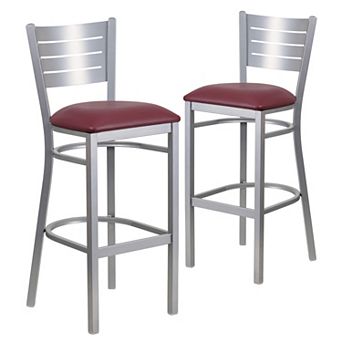 Emma And Oliver 2 Pack Silver Slat Back Metal Restaurant Barstool