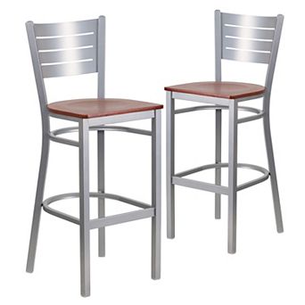 Emma And Oliver 2 Pack Silver Slat Back Metal Restaurant Barstool