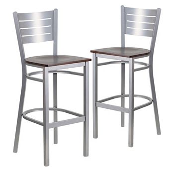 Emma And Oliver 2 Pack Silver Slat Back Metal Restaurant Barstool