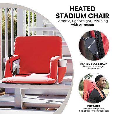 Emma And Oliver Mikki Portable Heated Reclining Stadium Chair With Armrests