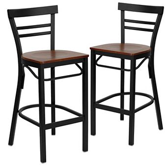 Emma And Oliver 2 Pack Two-slat Ladder Back Metal Restaurant Barstool