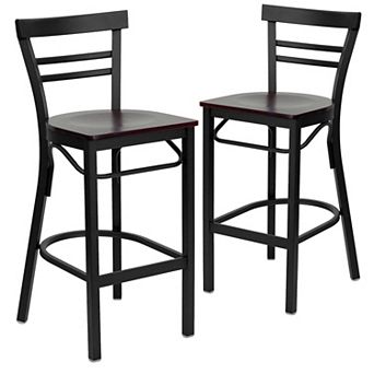 Emma And Oliver 2 Pack Two-slat Ladder Back Metal Restaurant Barstool