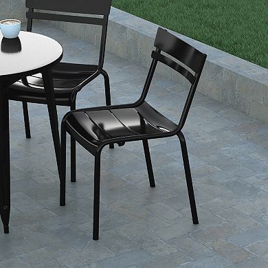 Emma And Oliver Rennes Armless Powder Coated Steel Stacking Dining Chair With 2 Slat Back