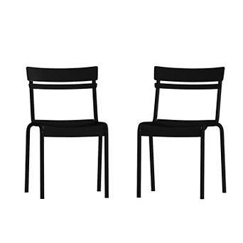 Emma And Oliver Rennes Armless Powder Coated Steel Stacking Dining Chair With 2 Slat Back