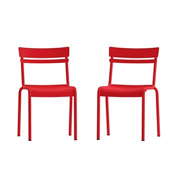 Emma And Oliver Rennes Armless Powder Coated Steel Stacking Dining Chair With 2 Slat Back