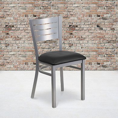 Emma And Oliver 2 Pack Silver Slat Back Metal Restaurant Chair