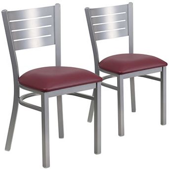 Emma And Oliver 2 Pack Silver Slat Back Metal Restaurant Chair