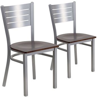 Emma And Oliver 2 Pack Silver Slat Back Metal Restaurant Chair