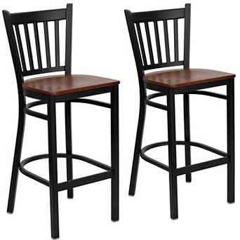 Emma And Oliver 2 Pack Vertical Back Metal Restaurant Barstool