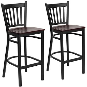 Emma And Oliver 2 Pack Vertical Back Metal Restaurant Barstool