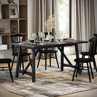 Merrick Lane Solid Wood Dining Table With Trestle Style Base