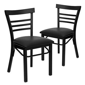Emma And Oliver 2 Pack Three-slat Ladder Back Metal Restaurant Chair
