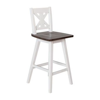 Emma And Oliver Luther Wooden Modern Farmhouse Swivel Dining Stool With Decorative Carved Back