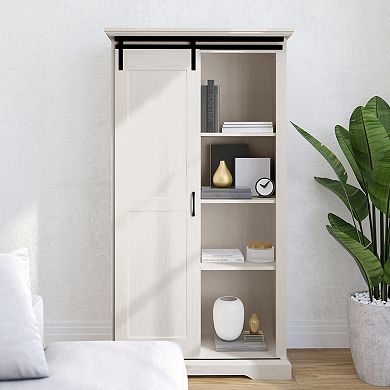 Merrick Lane Finnoula Farmhouse Storage Cabinet, Semi-Open Storage with Sliding Barn Door
