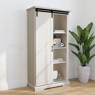 Merrick Lane Finnoula Farmhouse Storage Cabinet, Semi-Open Storage with Sliding Barn Door