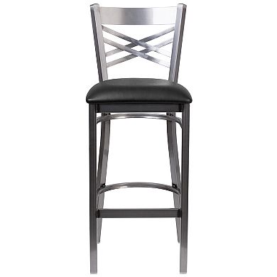 Emma And Oliver 2 Pack Clear Coated "x" Back Metal Restaurant Barstool