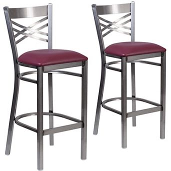 Emma And Oliver 2 Pack Clear Coated "x" Back Metal Restaurant Barstool